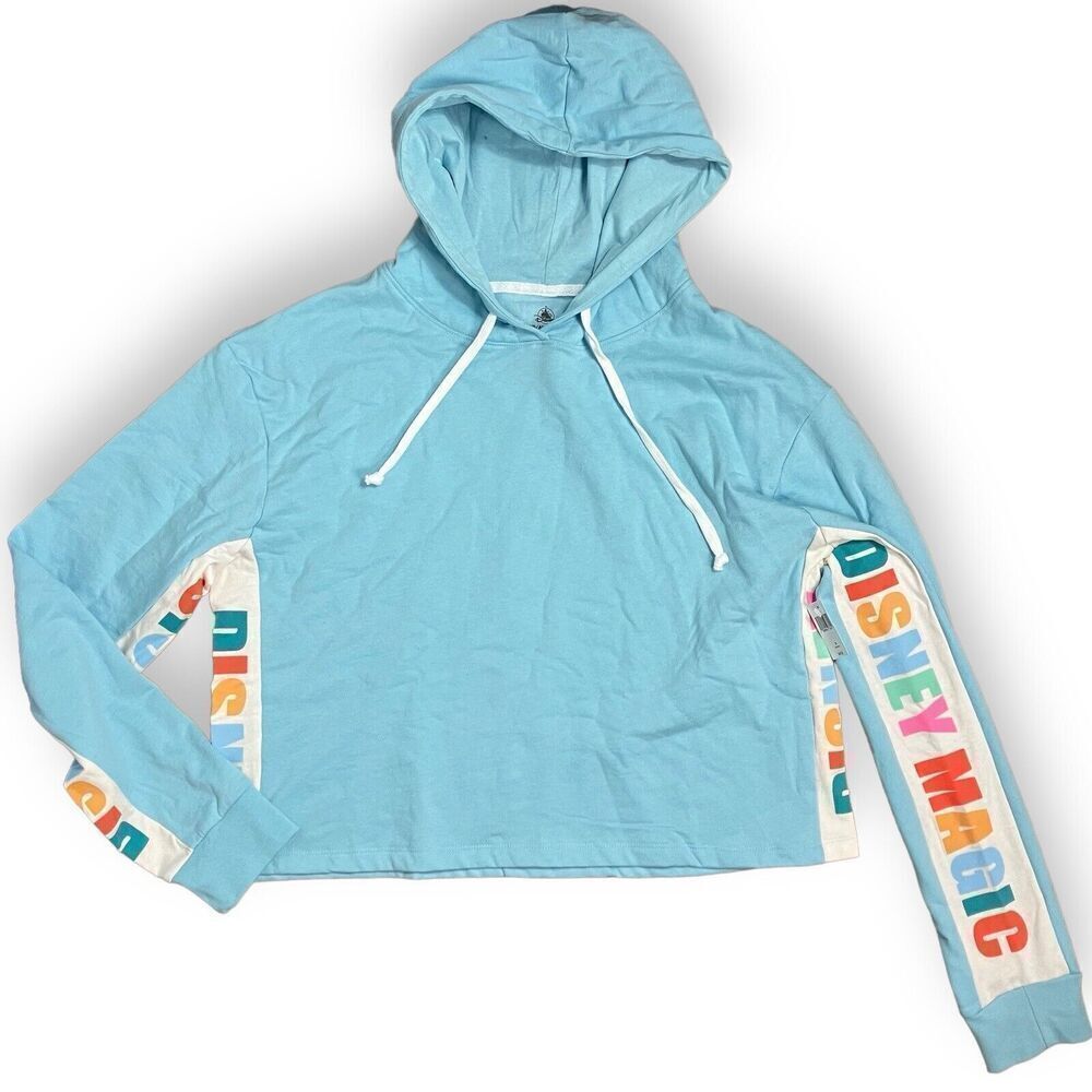 Disneyland Resort Sweater Women’s XL Blue Hoodie Spellout Colorful Crop Parks